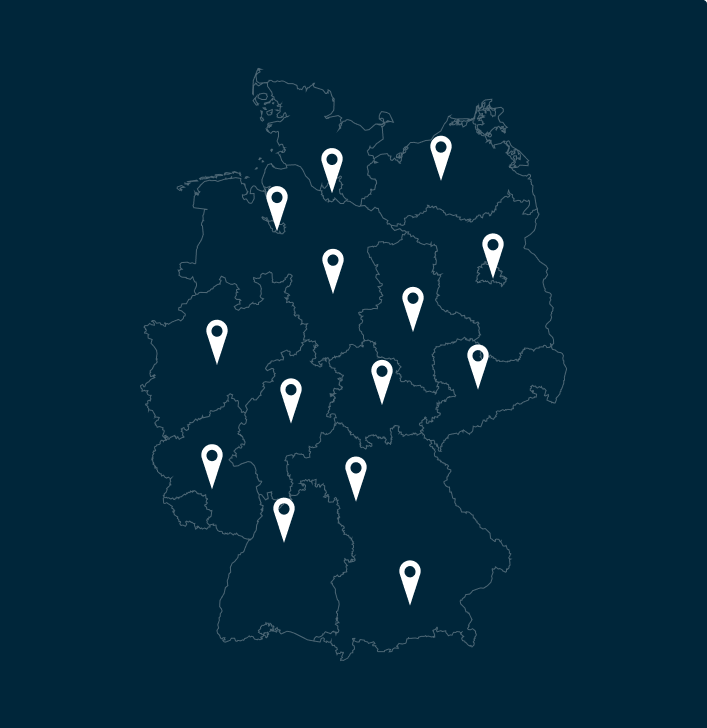 Deutschlandkarte mit typischen Icons, die verschiedene Orte markieren